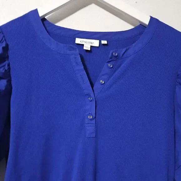 Chico's Royal Blue Tiered Short Sleeve Sleeve Dress - Picture 3 of 8